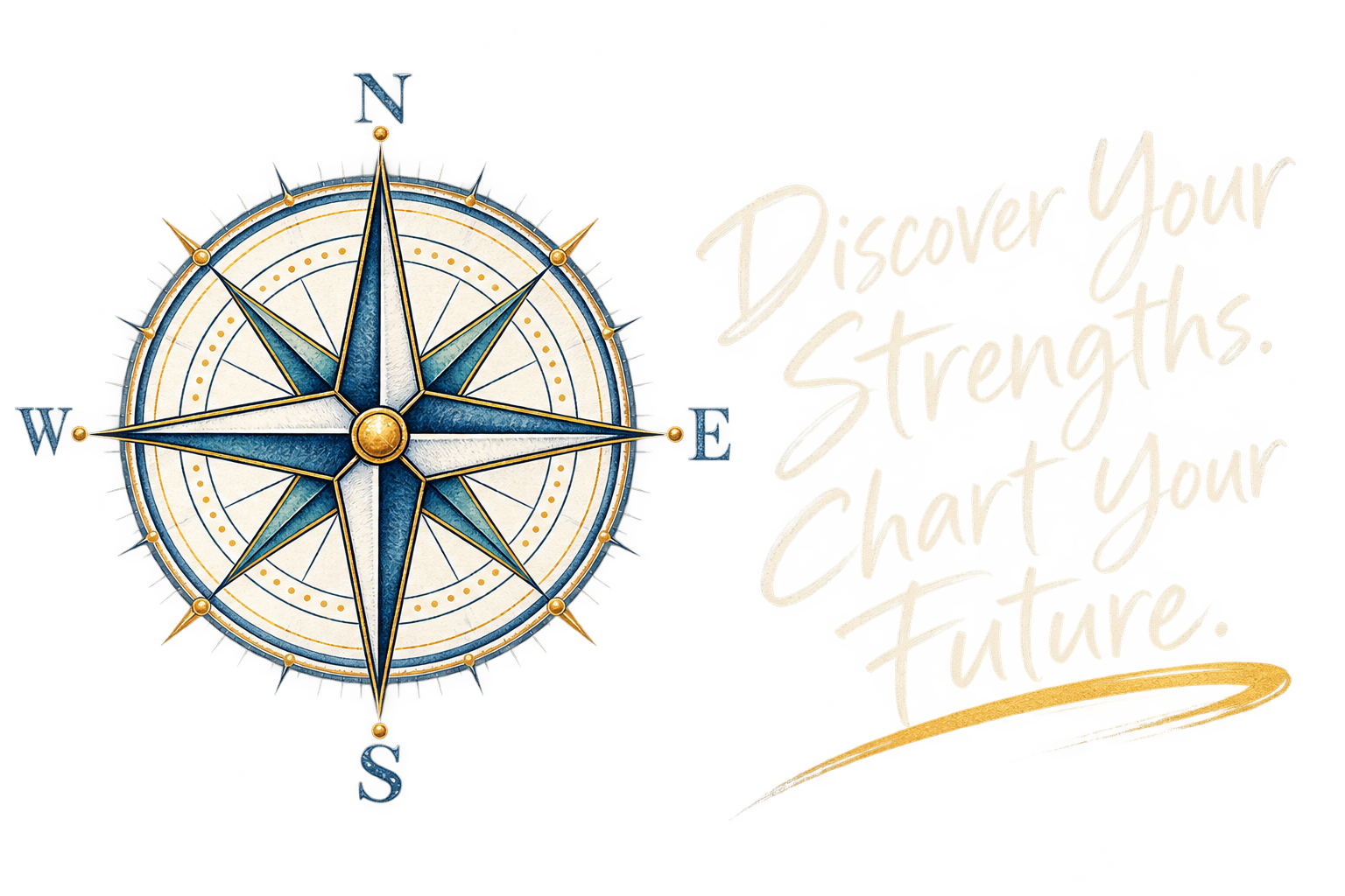 Compass illustration with the words Discover Your Strengths. Chart Your Future.